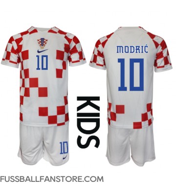 Kroatien Luka Modric #10 Replik Heimtrikot Kinder WM 2022 Kurzarm (+ Kurze Hosen)